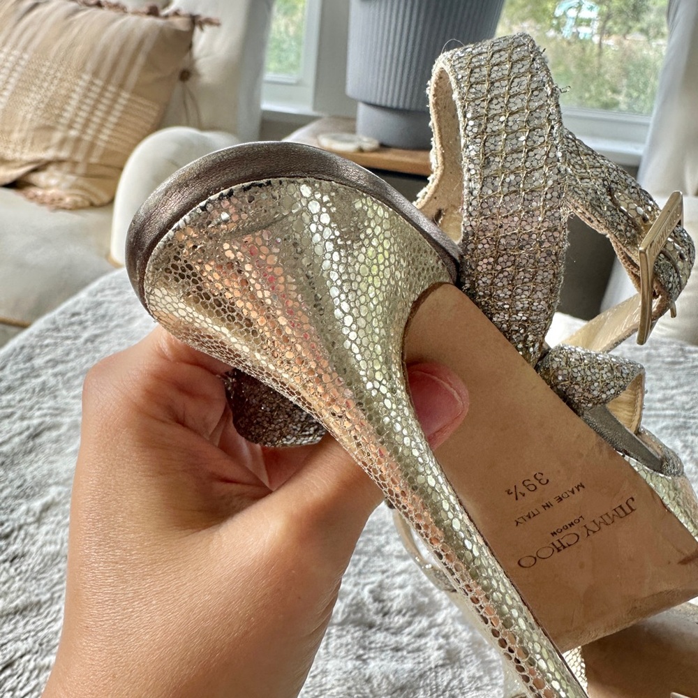 Jimmy Choo Vamp Glitter Silver and Gold Platform Heels Size 39.5 - Picture 6 of 7